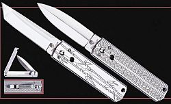 Примером шарнирных ножей могут служить складные модели фирмы Cold Steel, имеющие коробчатую рукоятку, состоящую из двух частей