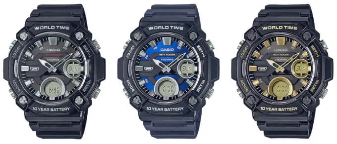 Casio AEQ-120W, повседневные часы с функцией Telememo и батарейкой на 10 лет