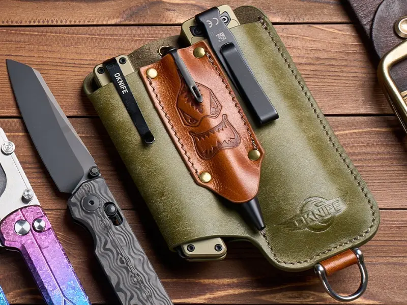 Стильний шкіряний чохол-органайзер Oknife Osheath S1 3-in-1 Leather Sheath для ножа, ліхтаря, ручки та ключів