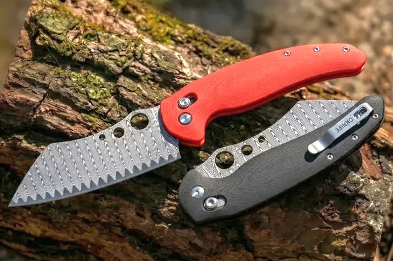 Складаний кухонний кухарський ніж Oknife Sentry R1 Folding Chef Knife з клинком з дамаської сталі.