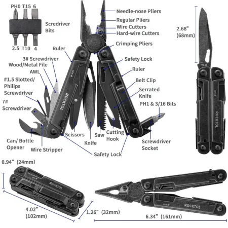 Набір інструментів мультитулу Rocktol GEN-R Retro Black Multitool