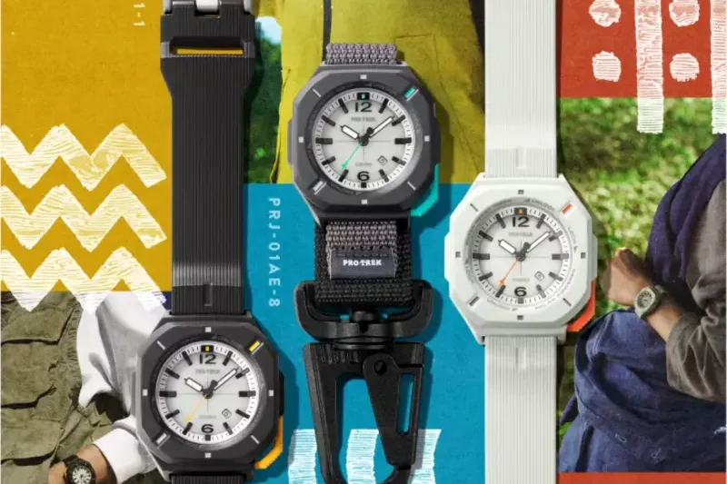 Наручні годинники Casio Pro Trek PRJ-01 з трьома стрілками та люмінесцентним циферблатом.